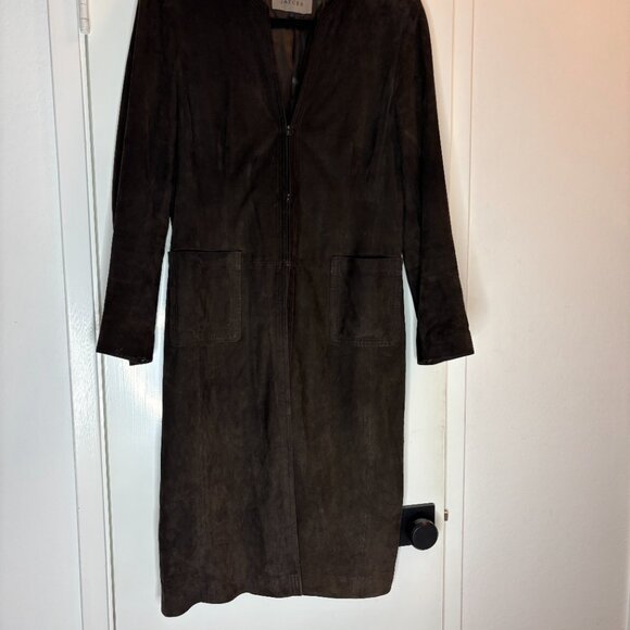 Vintage Jaeger Long Brown Suede Coat Sz 10 - Picture 1 of 14